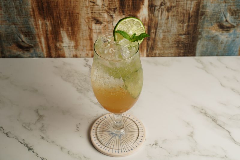 Fresh-brewed iced lemonade with mint